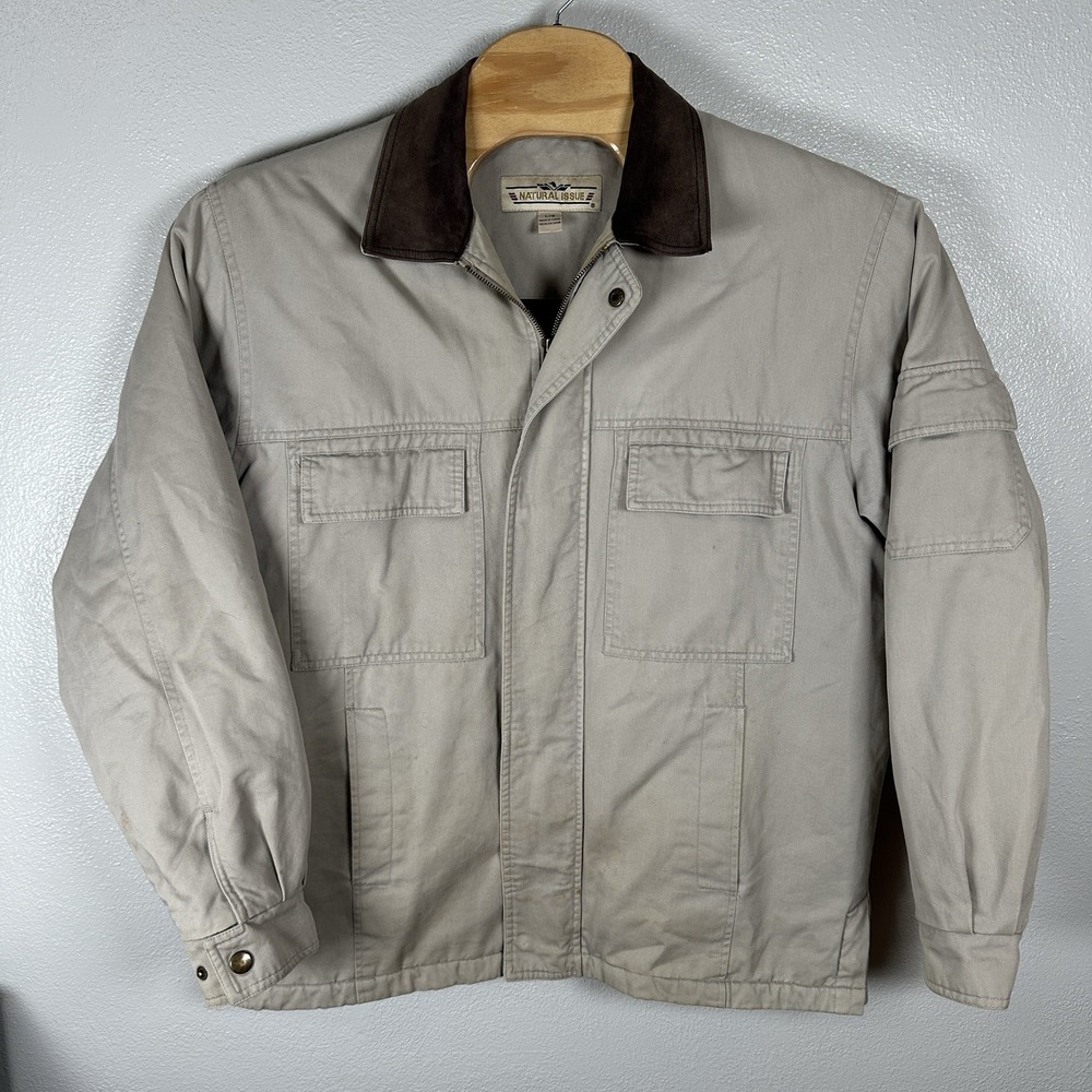 Natural Issue Barn Field Coat Chore Jacket Mens Large Leather Collar Wool Lined
